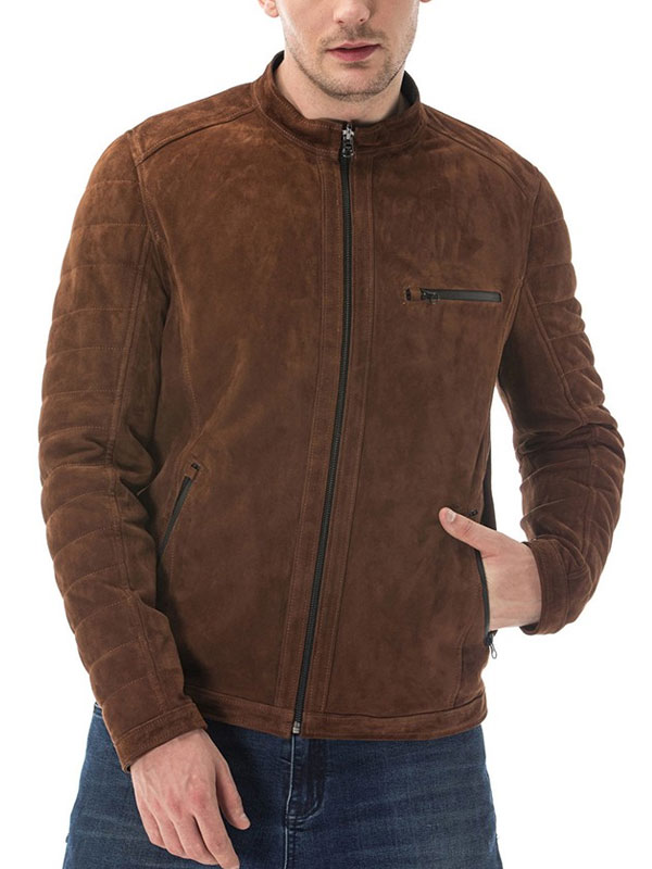 Men's Vintage Suede Leather Jacket With Padded Sleeves