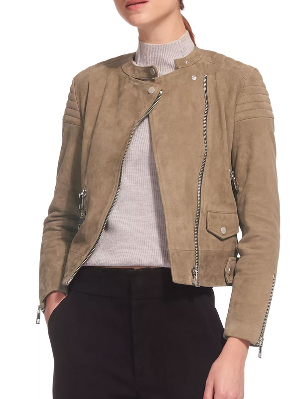 Women's Khaki Suede Leather Jacket