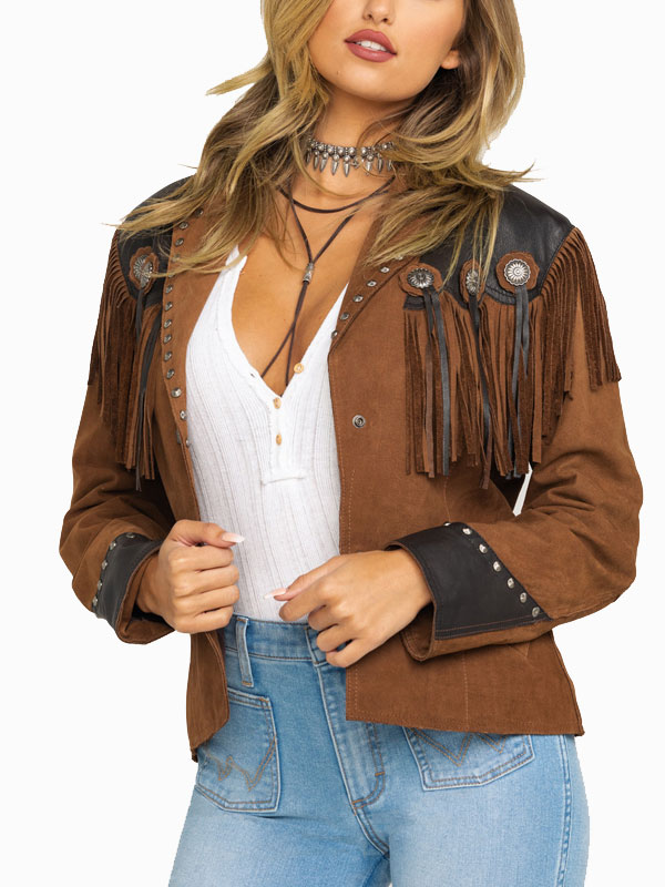 Women's Brown Cripple Creek Fringed Suede Leather Jacket