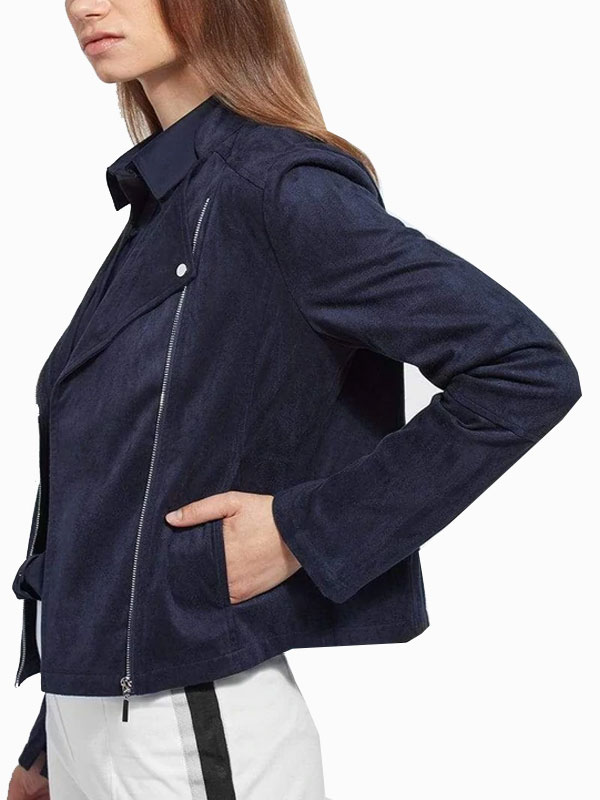 Women's Navy Suede Leather Jacket