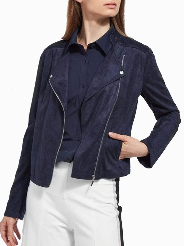 Women's Motorcycle Navy Suede Leather Jacket