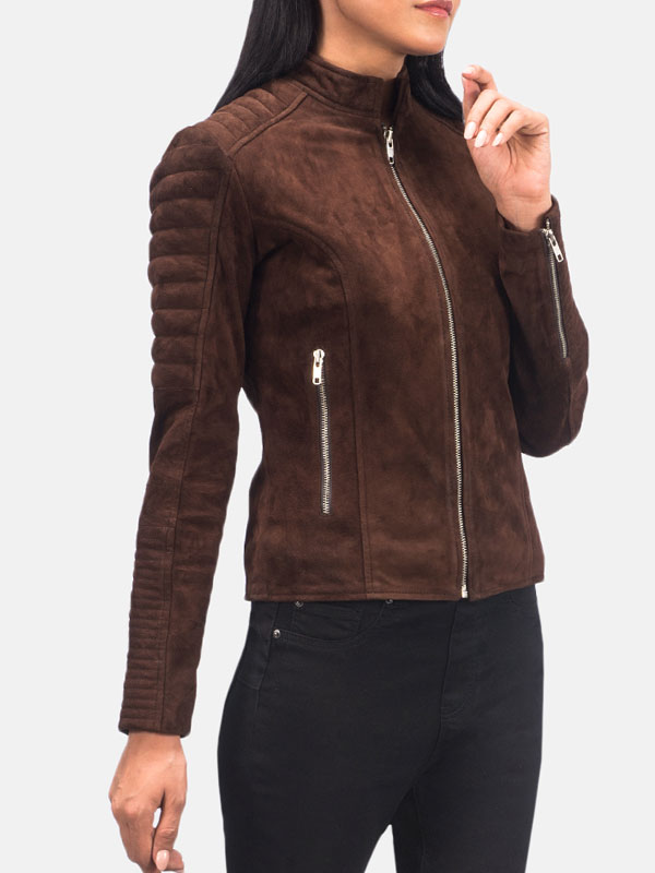 Women's Zipper Suede Brown Leather Jacket