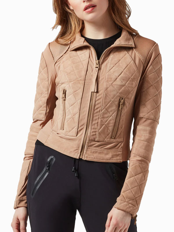 Brown Zipper Women's Suede Leather Jacket