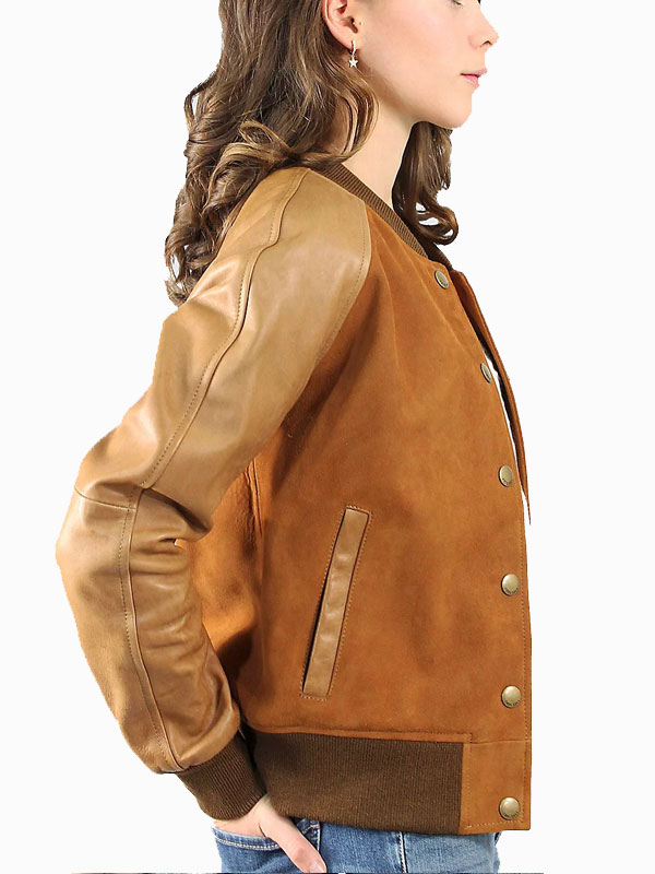 Women's Suede Leather Varsity Jacket - Jackets Junction