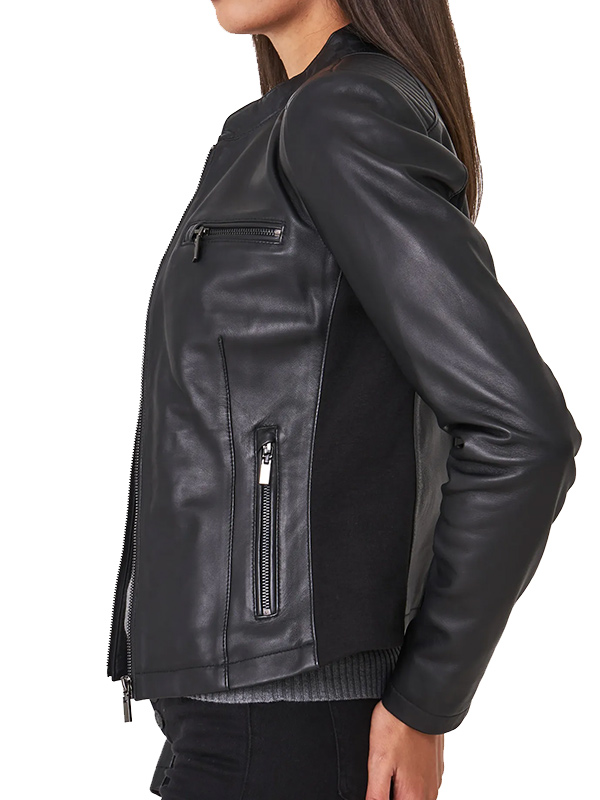 women's black leather biker jacket