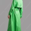 Belted Green Long Leather Trench Coat for Womens