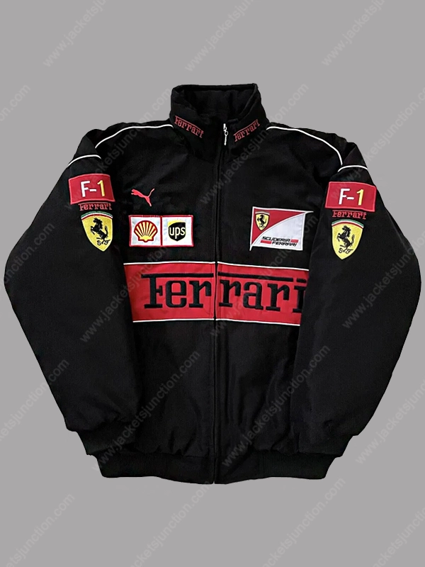 Black F1 Ferrari Bomber Jacket | Black Ferrari Jacket