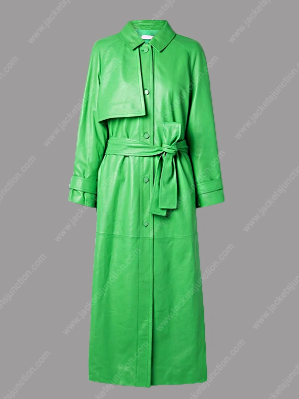 Womens Green Leather Trench Coat