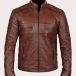 Mens Distressed Leather Biker Brown Jacket