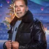Arnold Schwarzenegger Black Leather Jacket with Shearling Collar