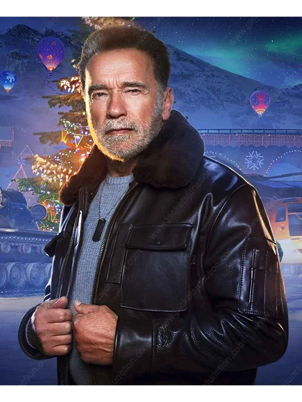 Arnold Schwarzenegger Black Leather Jacket with Shearling Collar