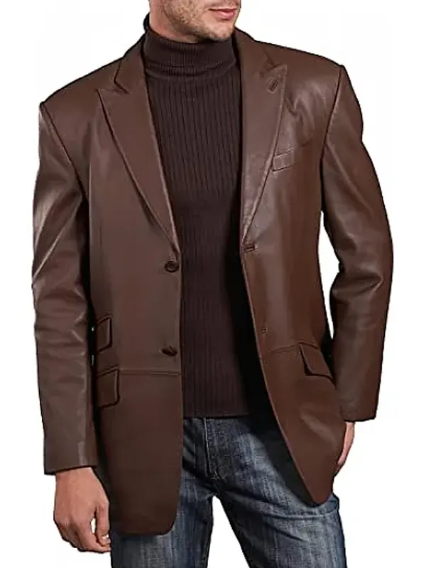brown leather blazer jacket