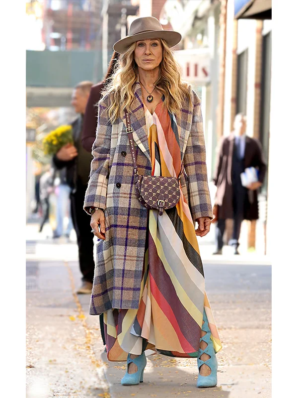 Sarah Jessica Parker And Just Like That S02 Carrie Bradshaw Plaid Coat