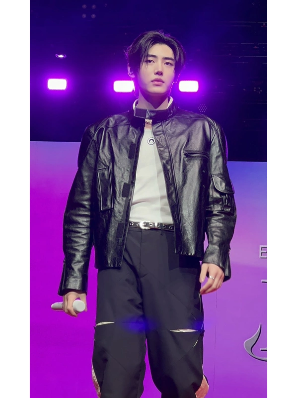 Sunghoon Black Leather Biker Jacket