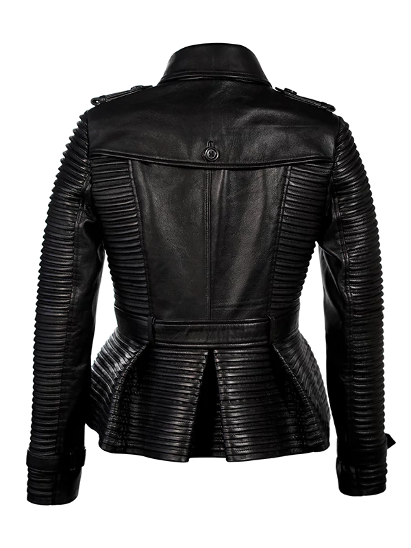 Women's Handmade Fashion Black Leather Jacket