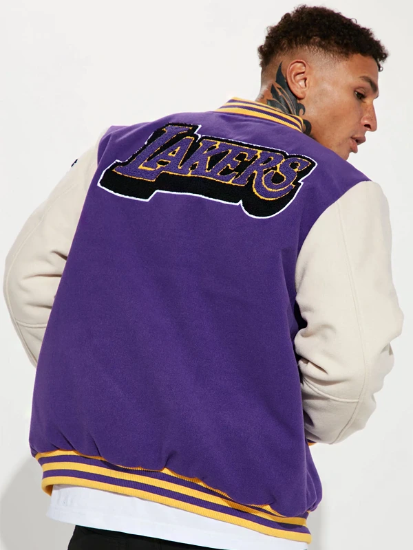 Los Angeles Lakers Purple and White Letterman Varsity Jacket