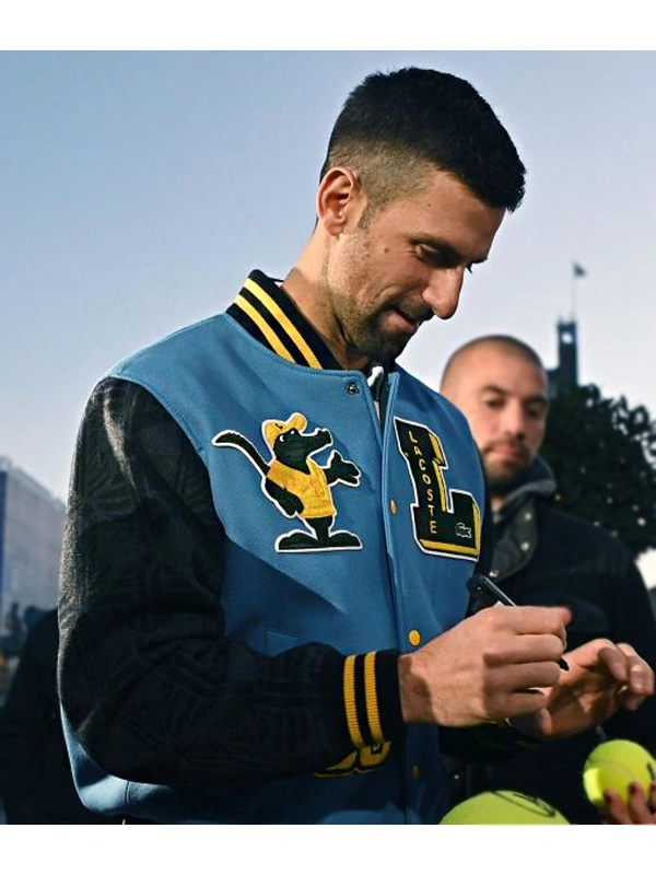Novak Djokovic Lacoste Blue Varsity Jacket
