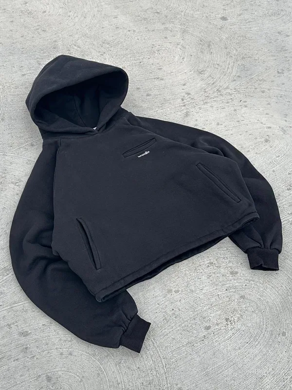 Vwoollo Double Layered Black Puffy Hoodie