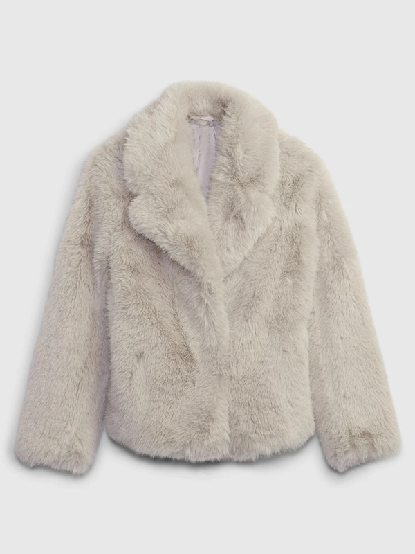 Gap Faux Fur Jacket | White Gap Fur Coat - Jackets Junction