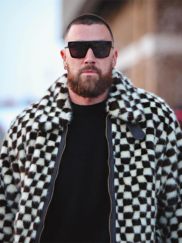 Travis Kelce Amiri Checkered Faux Fur Jacket