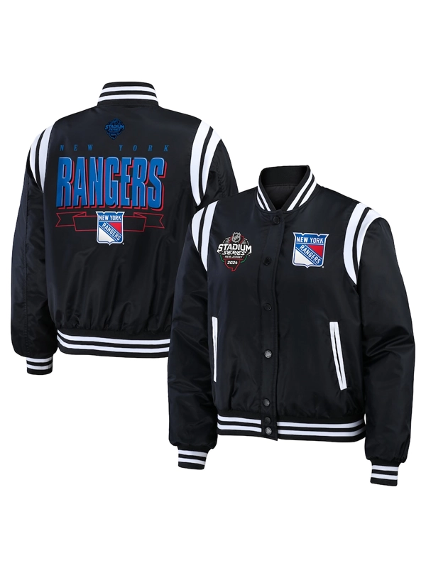 New York Rangers 2024 Stadium Series Black Bomber Jacket