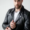 Men's Quilted Leather Biker Jacket - Image 4