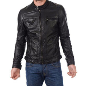 Men's Slim-fit Biker Jacket in Waxed Leather