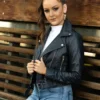 Womens Black Cropped Leather Jacket - Image 5