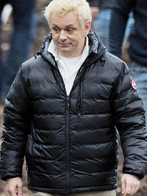 Aziraphale Good Omens Black Puffer Hooded Jacket