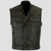 Mens Distressed Black Leather Biker Vest - Image 2