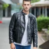 Mens Black Quilted Style Leather Blazer - Image 2