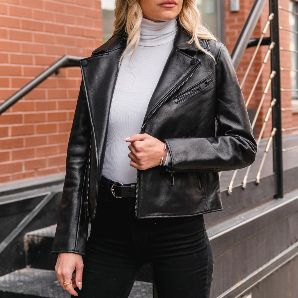 Motorcycle Black Leather Jacket Women