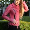 Women Quilted Real Leather Fix Hoodie Jacket