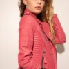 Women Quilted Real Leather Fix Hoodie Jacket - Image 6