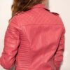 Women Quilted Real Leather Fix Hoodie Jacket - Image 5