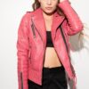 Women Quilted Real Leather Fix Hoodie Jacket - Image 4