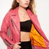 Women Quilted Real Leather Fix Hoodie Jacket - Image 3