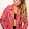 Women Quilted Real Leather Fix Hoodie Jacket - Image 2