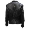 Womens Black Leather Fringe Jacket - Image 4