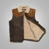 Mens Shearling Brown Leather Vest - Image 4