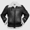 Mens Black Bomber Aviator Shearling Jacket