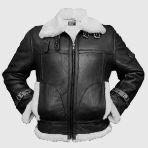 Men's B-3 Black Sheepskin Leather Bomber Jacket