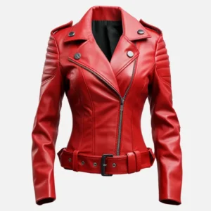 Womens Slim Fit Fashion Leather Jacket Red