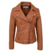 Womens Fashion Designer Leather Jacket Cross Zip Camel
