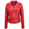 Women Red Moto Brando Leather Jacket
