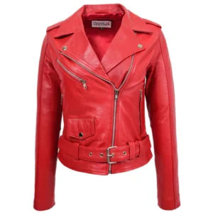 Women Red Moto Brando Leather Jacket