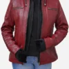 Women Red Hooded Leather Jacket