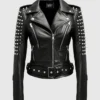 Womens Studded Black Leather Motorcycle Jacket