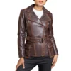Women's Double Stitched Brown Leather Jacket - Image 6