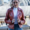 Womens Fashion Designer Leather Jacket Red Maroon - Image 7